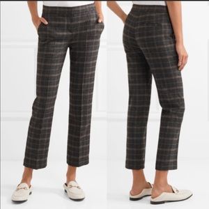 Maje Crop Checked Stretch-Felt-Slim Leg Wool Pants